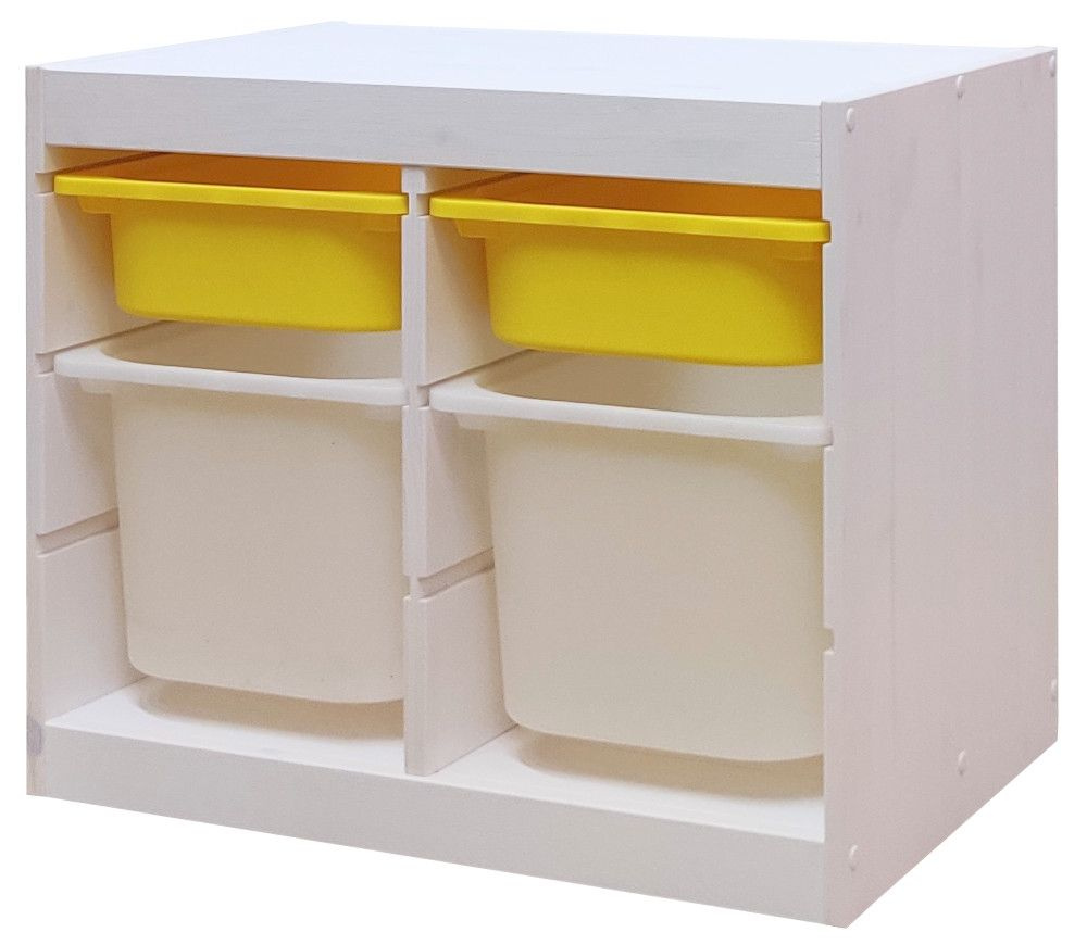 Белый стеллаж ТРУФАСТ горизонтальный двойной с желтыми (2) и белыми (2) контейнерами  #1