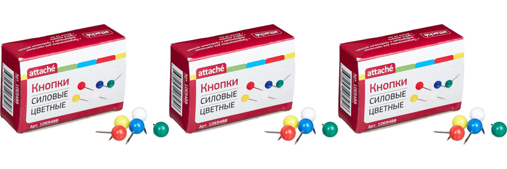 Attache Булавки для пробковых досок силовые, шарики цветные 50шт/карт.уп, 3 уп  #1
