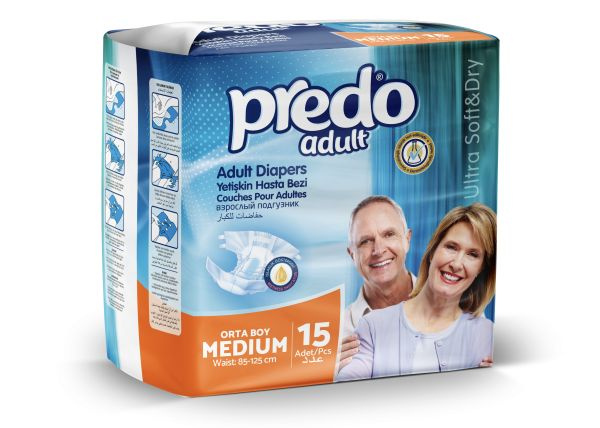Подгузники для взрослых Predo Мedium, объем талии 85-125 см, 15 шт.  #1
