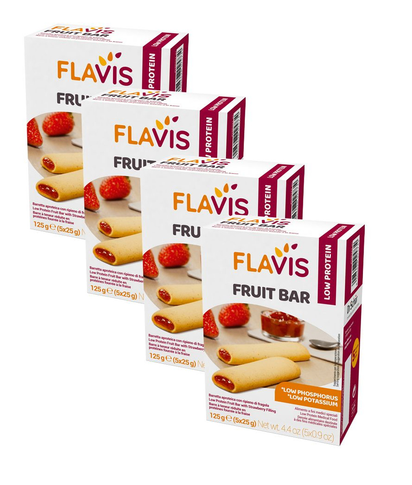 Батончик фруктовый FLAVIS с низким содержанием белка (Fruit Bar), 4 шт по 125 г  #1
