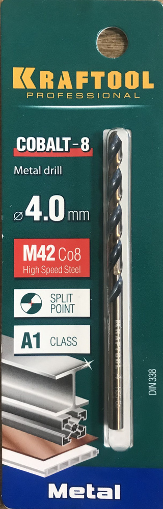 KRAFTOOL COBALT 4.0 х75мм, Сверло по металлу HSS-Co(8%) , сталь М42(S2-10-1-8)  #1