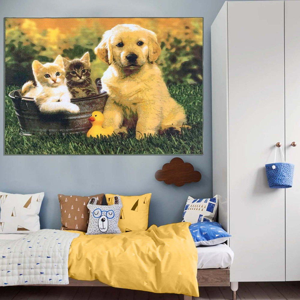 Ковер на стену, ковер-картина (щенок и котята), размер 1.5 х 2.0 м, Витебские ковры  #1