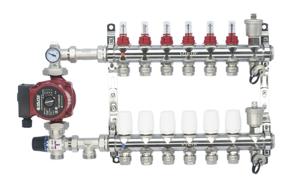 Комплект для теплого пола на 6 выходов (Коллектор VR116-06AKN на 6 контуров, Насос циркуляционный , Евроконусы, #1