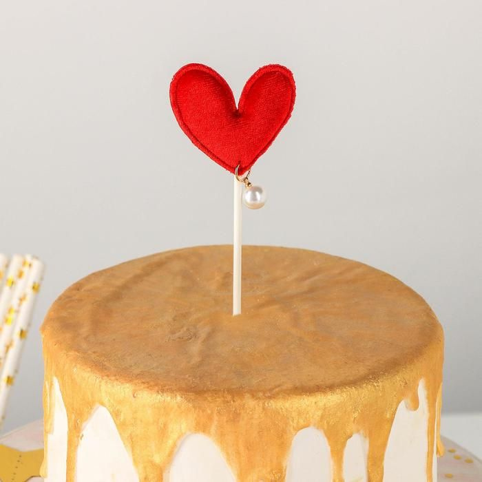 Топпер КНР на торт "Сердце", 17,5х8 см, цвет красный (6912042) #1