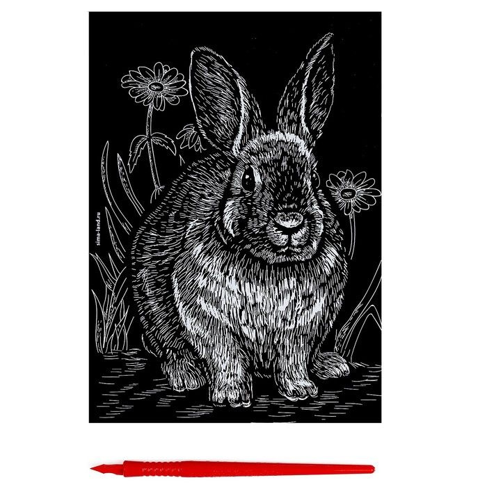 Гравюра Кролик с металлическим эффектом серебро А5 #1