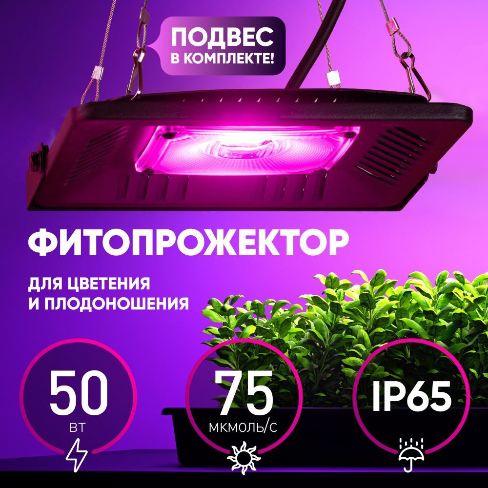 Фитолампа для растений красный спектр FITO-50W-LED BLUERED / фито прожектор домашнее солнце для цветения #1