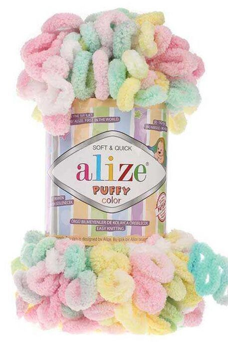 Пряжа Alize Puffy Color, 1 шт. в упаковке, цвет мята -розовый- желтый- белый (5862), 9 м/100 г, большие #1