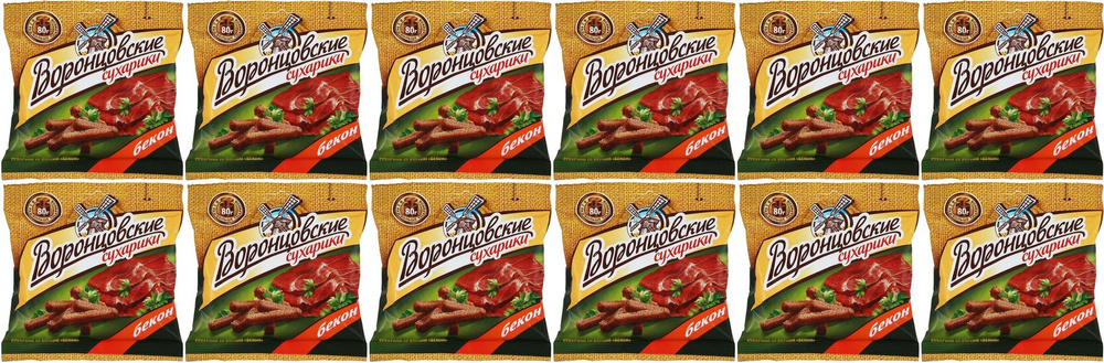 Сухарики ржано-пшеничные Воронцовские бекон, комплект: 12 упаковок по 80 г  #1