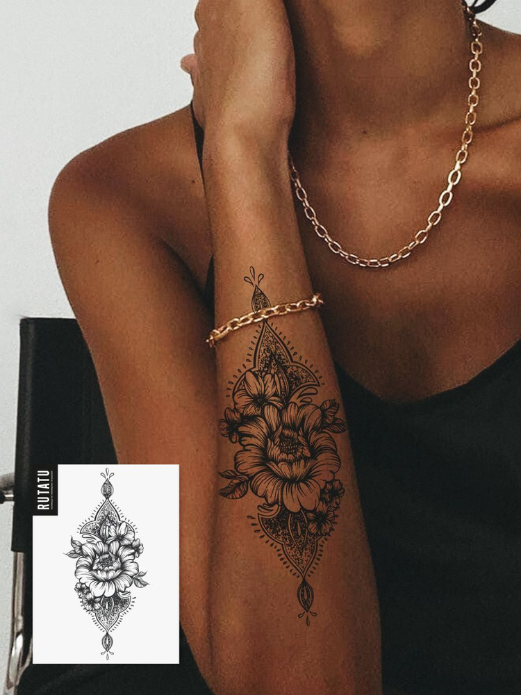 Временная переводная татуировка RUTATU Орнамент цветы #1