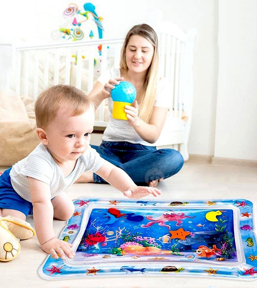 Водный коврик Осьминожка игровой развивающий для малышей, акваковрик надувной детский, игрушки для ванной #1