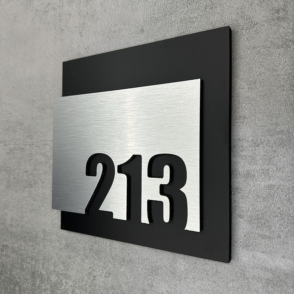 Цифры на дверь квартиры, табличка самоклеящаяся номер 213, 15х12см, царапанное серебро  #1