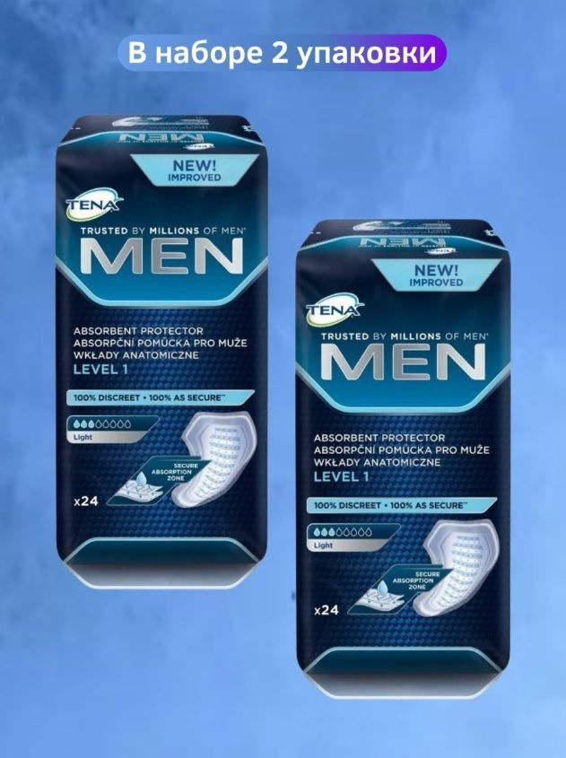 Tena Men мужские Level 1 Light Прокладки урологические для мужчин 3 капли, Тена 300 мл, 24 шт * 2 упаковки #1