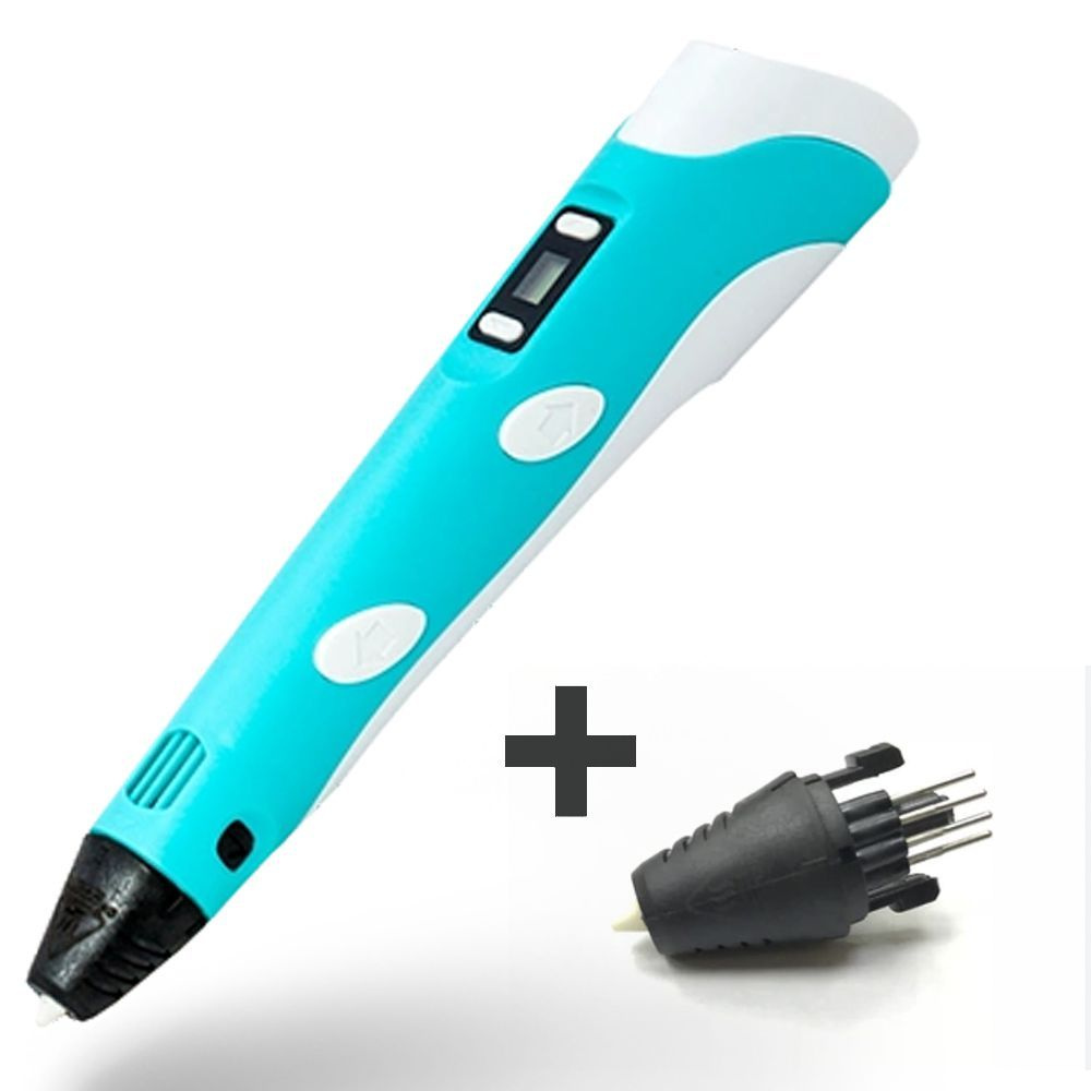 Комплект: 3D ручка 3D pen-2 c дисплеем + сменное сопло, цвет: голубой  #1
