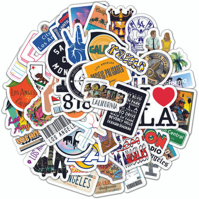 Набор наклеек "Лос-Анджелес 2". Виниловые самоклеящиеся стикеры 9 листов А6 на телефон, велосипед, ноутбук, #1