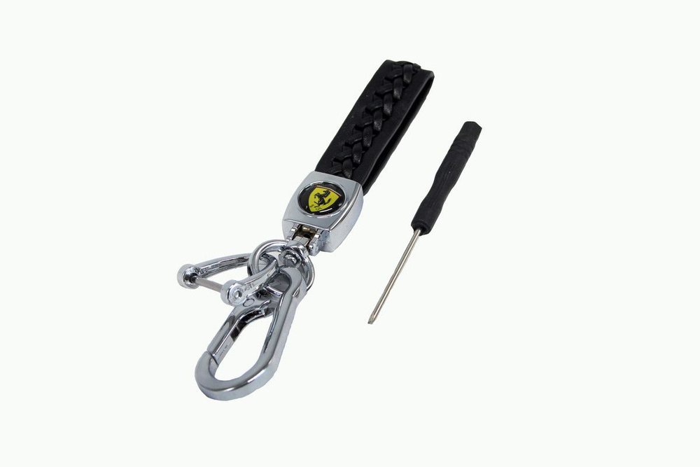 Брелок для автомобильных ключей кожаный с плетеным ремешком с логотипом Ферарри  #1