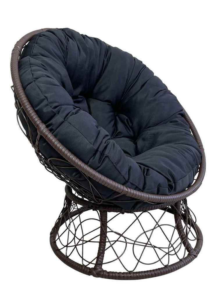 Кресло ПАПАСАН с ротангом коричневый (черная подушка) #1