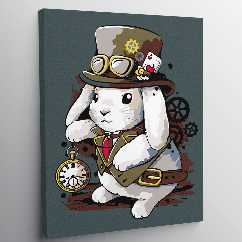 Картина по номерам, холст на подрамнике - Белый Кролик из Алисы - Животные 30x40 см.  #1