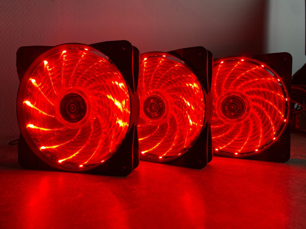 Вентилятор корпусный LED 120мм Красный 3шт - купить кулер по выгодной ...