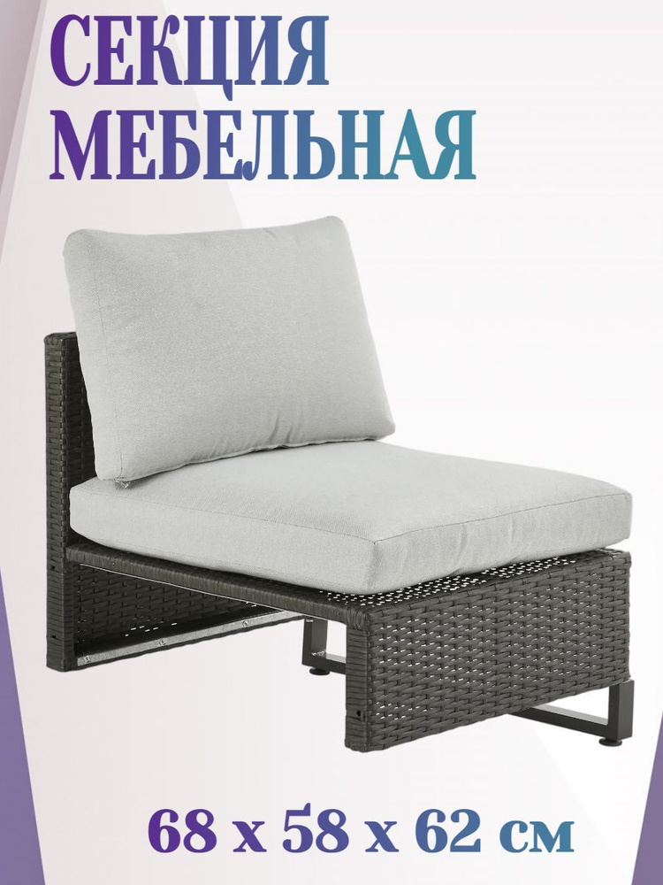 Кресло-секция мебельная 680x580x620 мм, цвет серый, искусственный ротанг - позволит создать уютное пространства #1