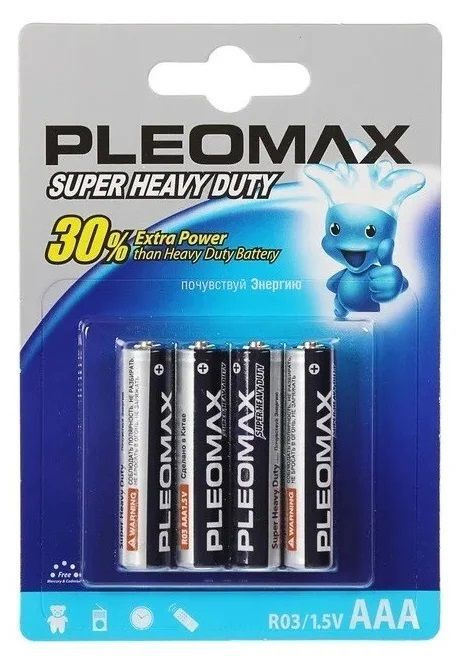 Pleomax Батарейка AAA, Солевой тип, 1,5 В, 4 шт #1