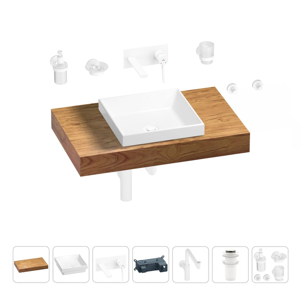 Комплект мебели для ванной комнаты с раковиной Wellsee Genuine Tree 201015210: столешница, раковина, #1