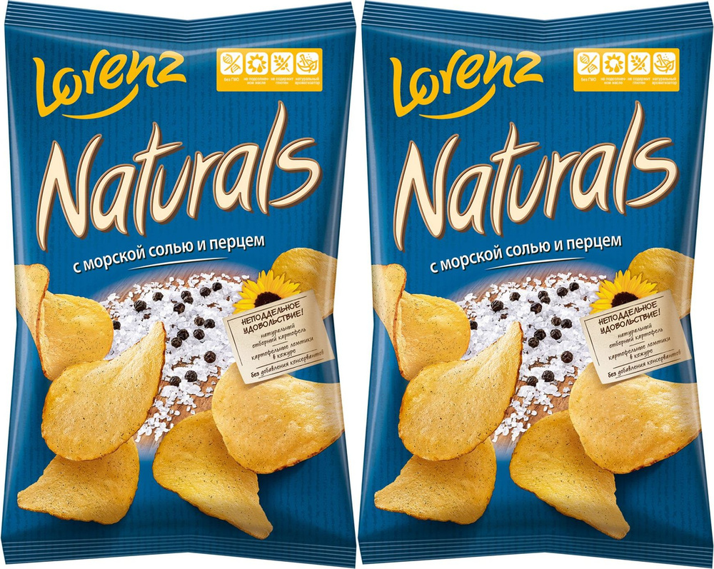 Чипсы картофельные Lorenz Naturals с морской солью и перцем, комплект: 2 упаковки по 100 г  #1