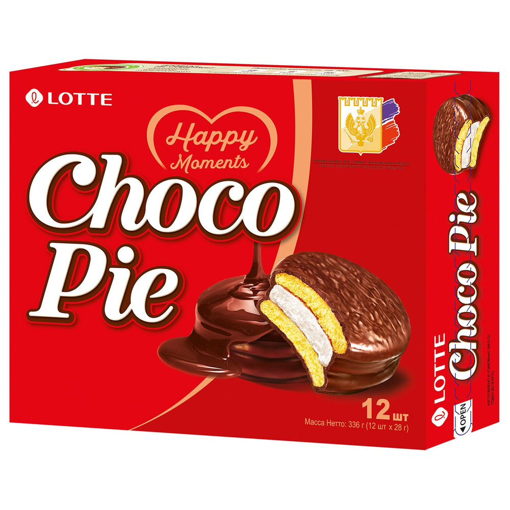 Печенье LOTTE "Choco Pie" ("Чоко Пай"), прослоенное, глазированное, в картонной упаковке, 336 г (12 штук #1