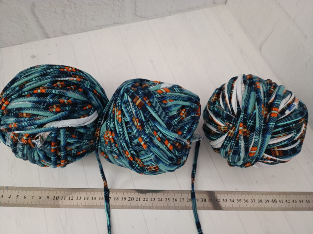 Пряжа трикотажная, 900 г для вязания ковриков, 3 мотка, оранжево-голубая  #1
