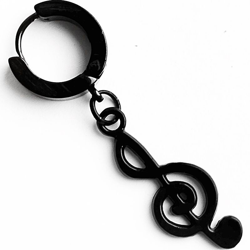 Серьга кольцо (1шт.) "Скрипичный ключ" (24х10мм). Медицинская сталь, титановое покрытие.  #1