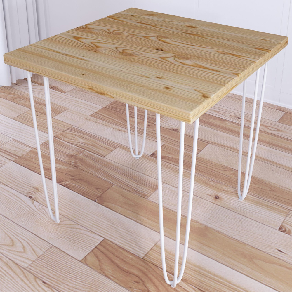Стол кухонный Loft с квадратный столешницей без покрытия из массива сосны 40 мм и белыми ножками-шпильками, #1