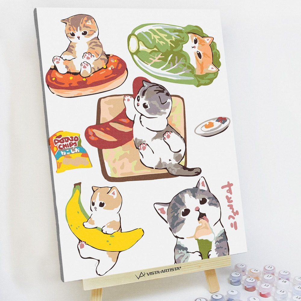Картина по номерам, холст на подрамнике - Коты и еда - Животные 30х40 см.  #1