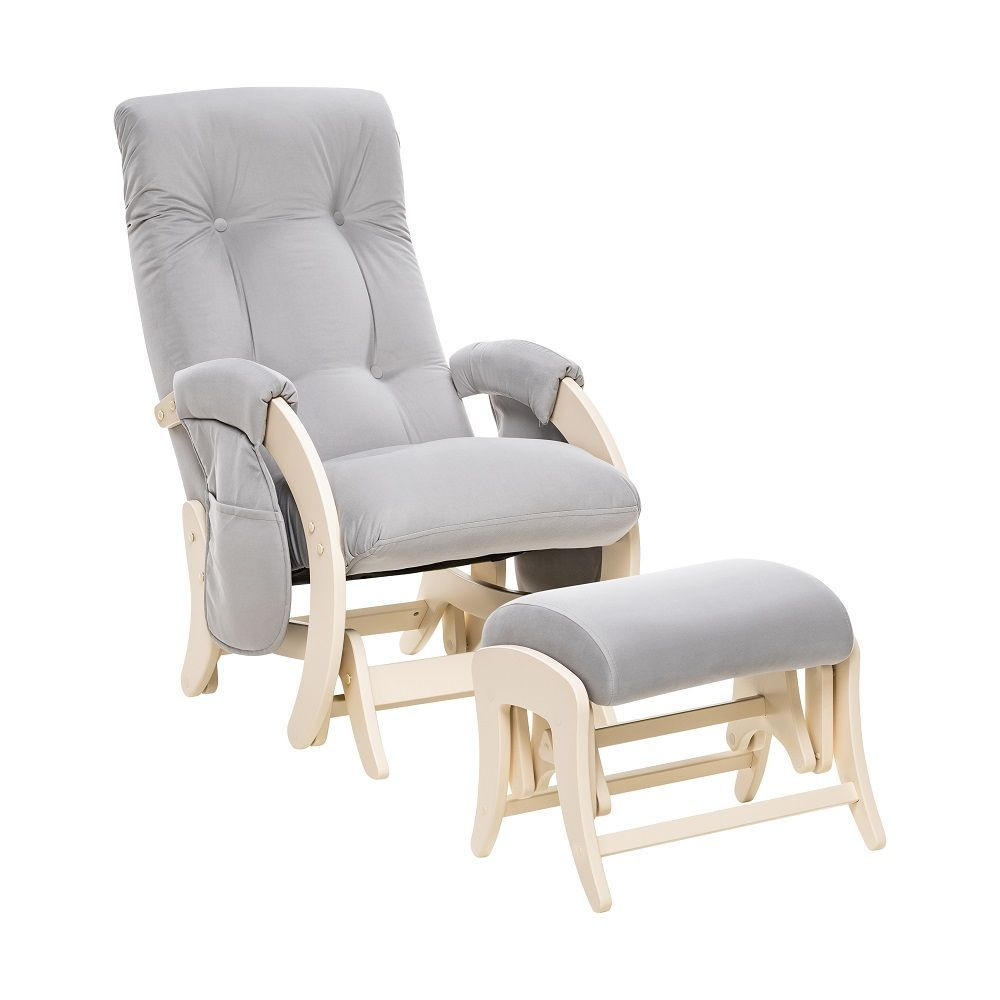 Кресло качалка для кормления Milli Smile с карманами и Пуфик Milli Uni, комплект, Дуб шампань, велюр #1