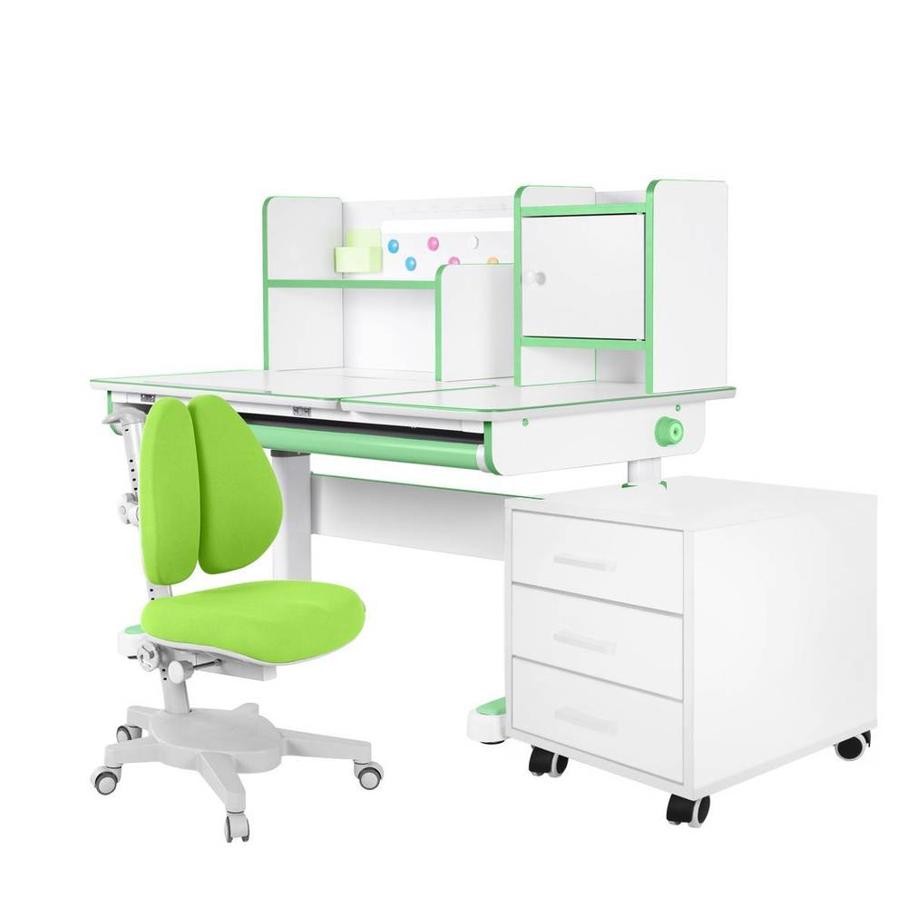 Комплект Anatomica Premium Granda Plus парта + кресло + тумба + надстройка + органайзер белый/зеленый #1