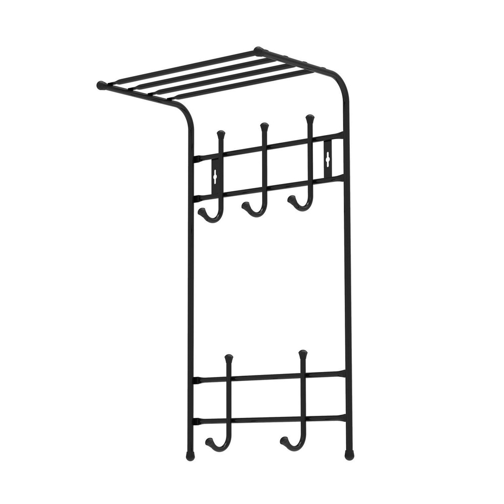 Вешалка металлическая настенная 2-х ярусная с полкой Ника 400х710х270мм, 5 крючков Черный ВПТ5/Ч  #1