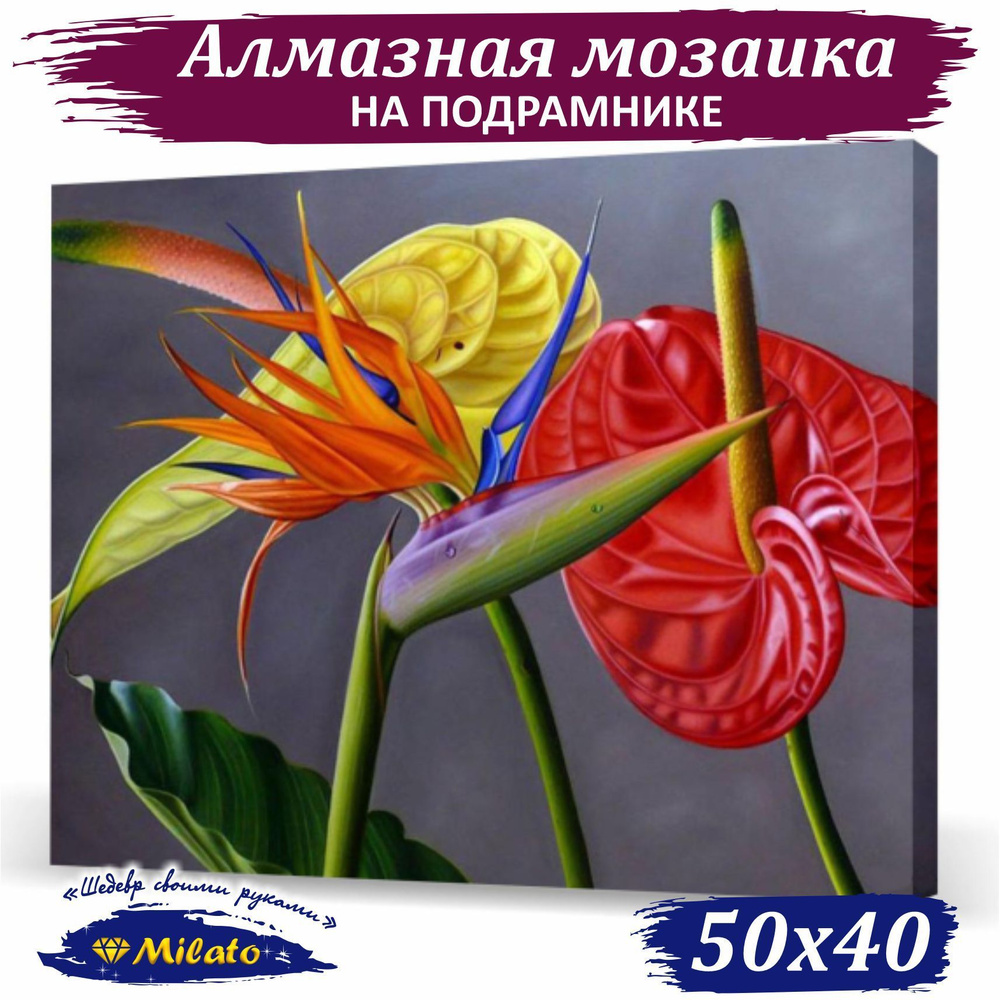 Алмазная мозаика на подрамнике 40x50 см. Алмазная вышивка "Тропическая фантазия" 35 цветов, полная выкладка. #1