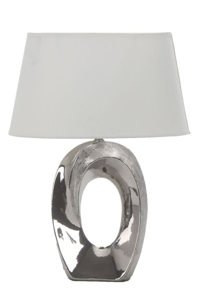 Настольная лампа Omnilux Littigheddu OML-82804-01, Накаливания, E27, Ткань/Белый, Металл/Хром, Модерн, #1