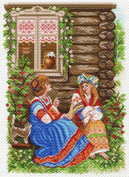 Канва с нанесенным рисунком Матренин Посад "Деревенские посиделки", для вышивания крестом, 29х40 см  #1