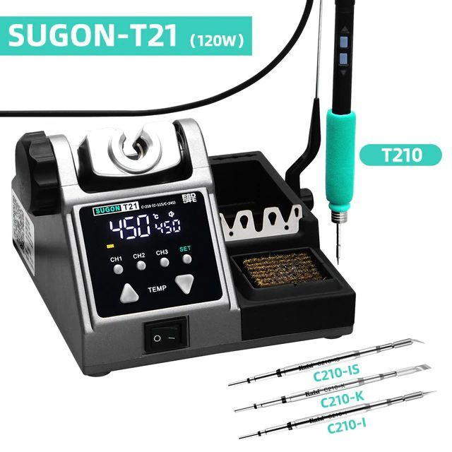 Паяльная станция SUGON T21, 120Вт, для жал формата C245, C210, C115, с тремя жалами в комплекте С210 #1