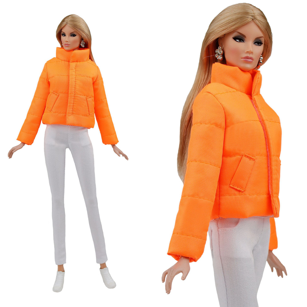 Одежда для кукол барби. Куртка-пуховик цвета "Неоновый апельсин" для кукол 29 см. типа барби, Fashion #1