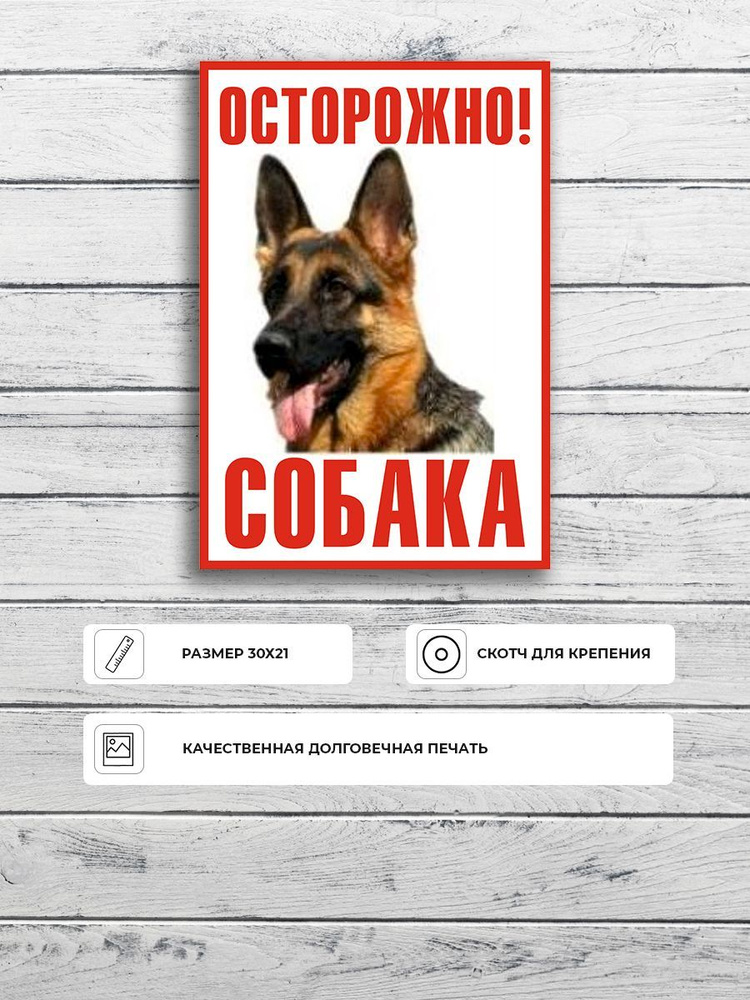 Табличка "Осторожно собака (овчарка)" А4 (30х21см) #1