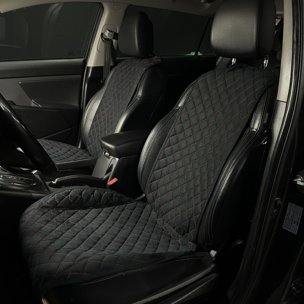 Накидки для Лифан Х50 / Lifan X50 (2014-2023) на передние сиденья RS, Алькантара, Черный / Красная строчка #1