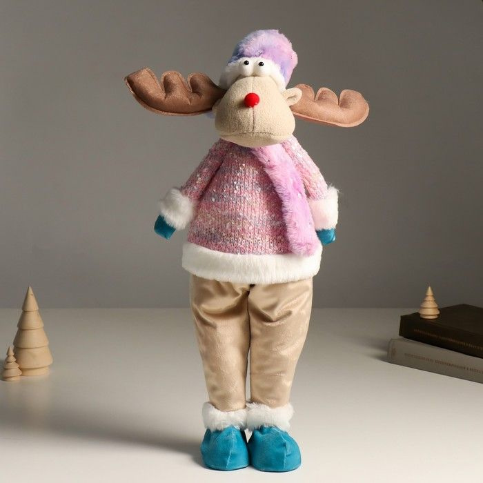 Кукла интерьерная "Лосик в розовом свитере с мехом и голубом колпаке, со звёздочкой" 61,5 см 94880  #1