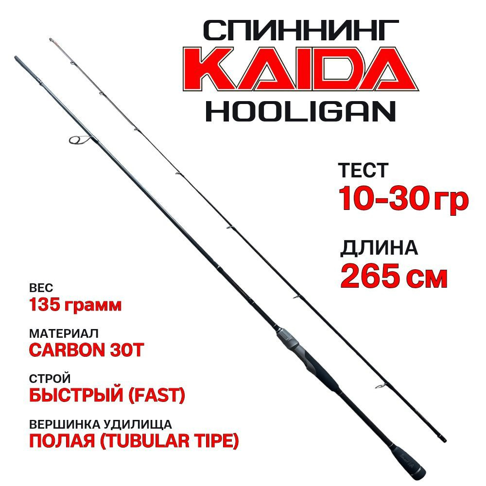 Спиннинг Kaida Hooligan 265 см тест 10-30 грамм спиннинг для троллинга, джига, твичинга кайда хулиган #1