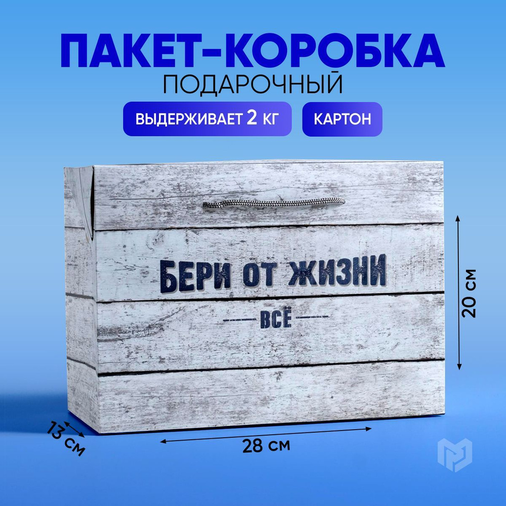 Пакет подарочный "Бери от жизни всё", 28 х 20 х 13 см #1