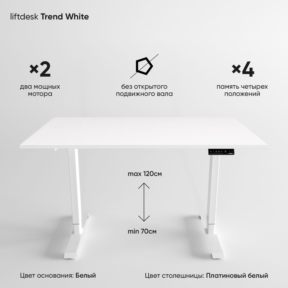 Компьютерный стол с электроприводом для работы стоя сидя 2-х моторный liftdesk Trend Белый/Платиновый #1