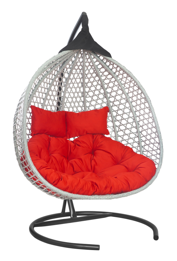 Подвесное двухместное кресло-кокон ФИДЖИ серый (красная подушка)  #1