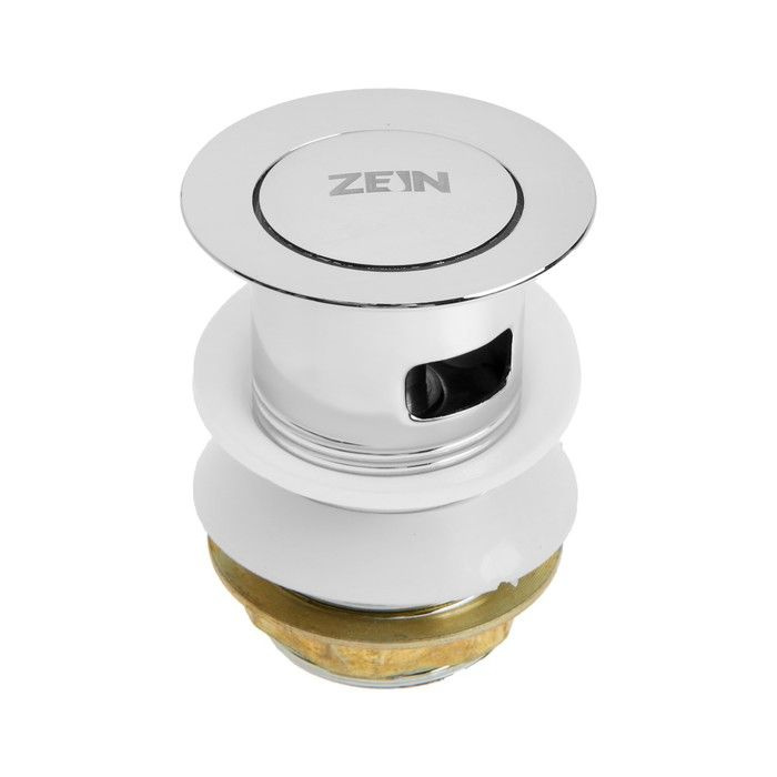 Донный клапан Zein BP1, 1 1/4", маленькая кнопка, с переливом, для раковины, хром  #1
