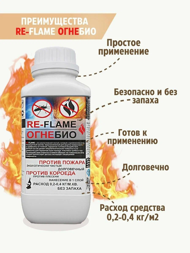 Огнезащита пропитка RE-FLAME ОГНЕБИО 1 литр #1