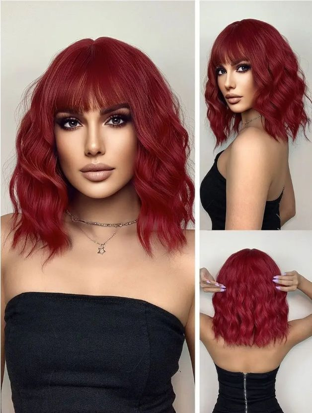 Парик женский рыжий с челкой, имитация натуральных волос  #1