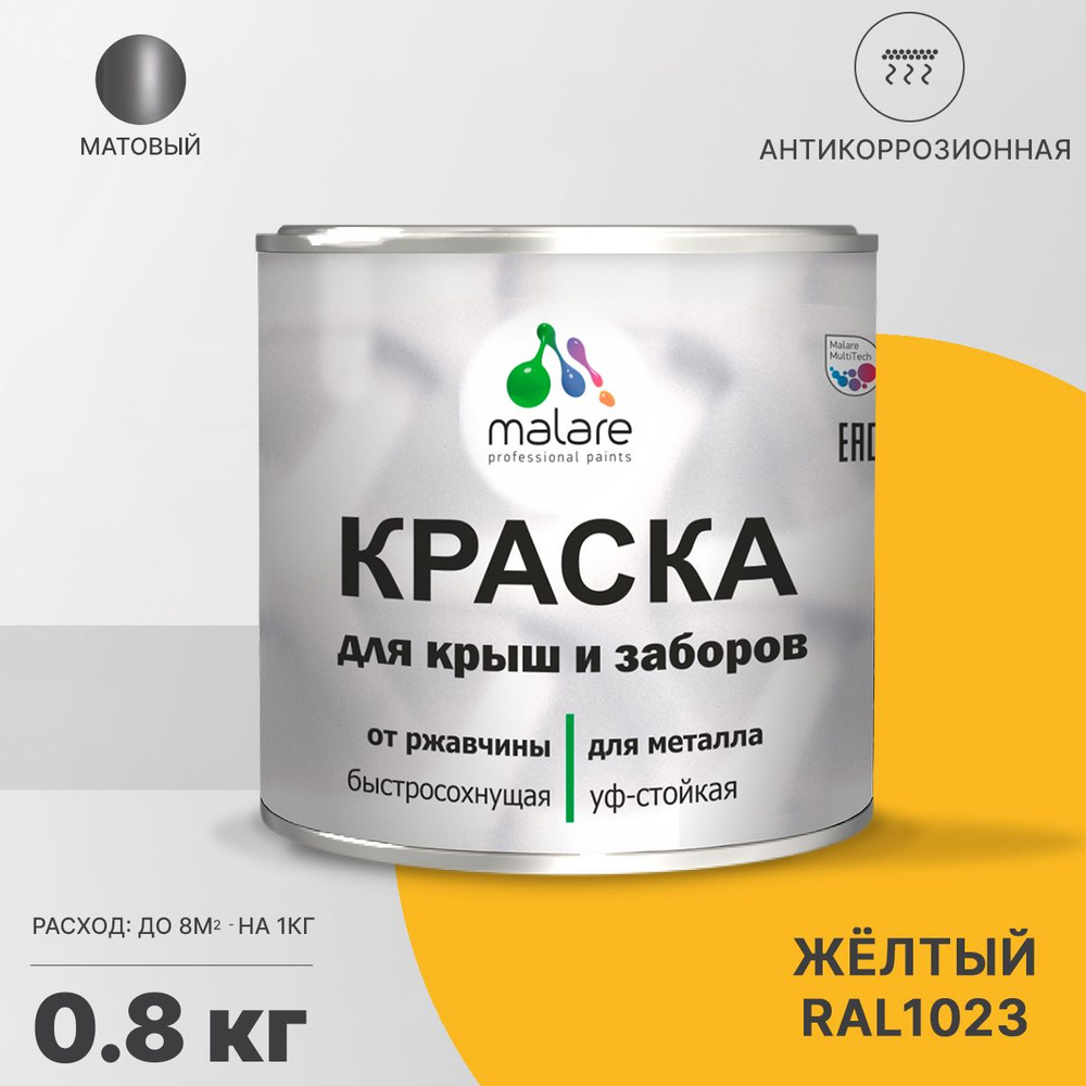 Краска по металлу Malare для крыш и заборов по ржавчине, для наружных работ, быстросохнущая износостойкая, #1